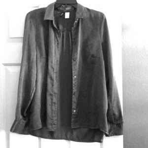 Sheer Velvet Dark Grey Button Up Shirt